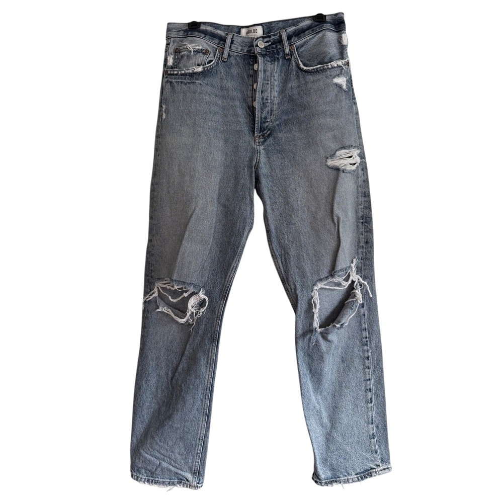 AGOLDE 90s Jean High Rise Straight Leg Distressed Blue Denim 28 A069D-1206